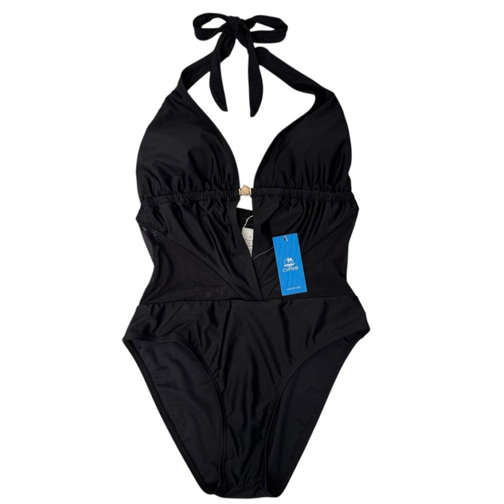 CUPSHE BLACK HALTER SWIMSUIT RESORT GLAM CABANA CHIC CLASSIC PREMIUM SMALL
